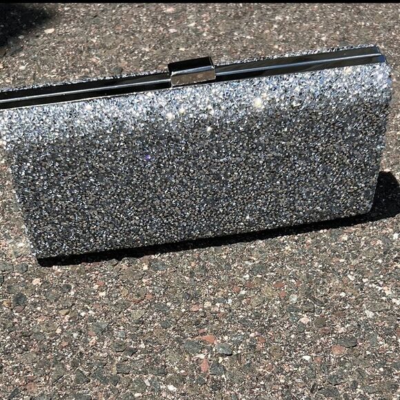 Silver Crystal Purse with Crystals on Front and Back & two detachable chains - Picture 3 of 9